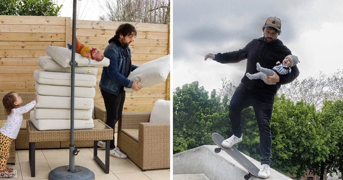 Dad Puts Daughters in “Dangerous” Situations With Photoshop to Tell His Wife How the Babies Are Doing