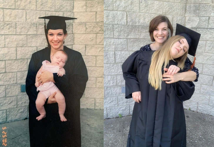 1. “Me holding on to my girl at my high school graduation in 2002 — I’m holding on to her even tighter at hers in 2020.”