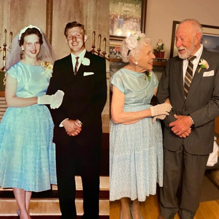 13. “Same wedding outfits 60 years later”