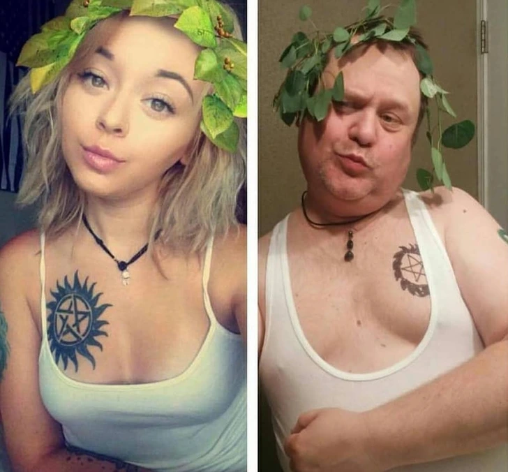 2. Burr Martin trolls his daughter by recreating her selfies.